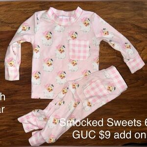 Charming Pink Vintage Santa Baby Pajama Set, Gingham Pockets